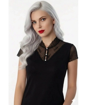 B641 Şahinler Düğmeli Dantelli Bluz