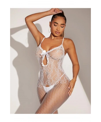 Beyaz Fantezi Kadın Seksi  Vücut Çorabı