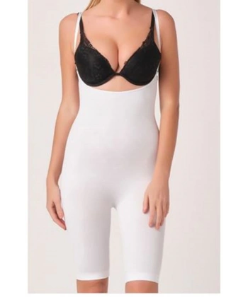 Beyaz Kadın Paçalı Boy Dikişsiz Korse - 751
