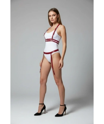 Bordo Harness Takım Deri Vücut Aksesuarı - Brf232