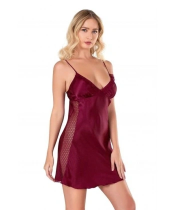 Bordo Kısa Saten Gecelik 8105