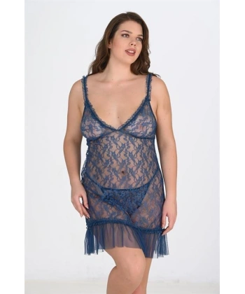 Büyük Beden Dantel İşlemeli Tül Gecelik