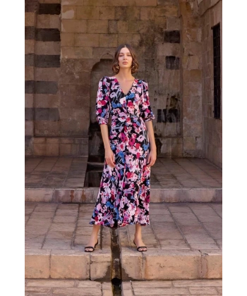 Çiçek Desenli Viskon Elbise