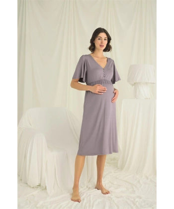 Dantelli Önden Düğmeli Hamile Lohusa Gecelik