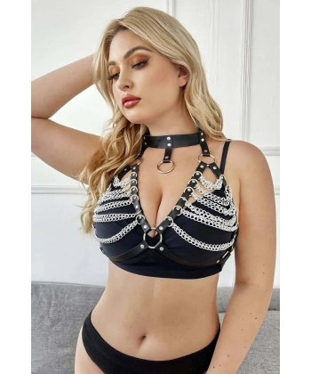 Deri Zincirli Göğüs Harness, Rave Party Aksesuar - Brf945