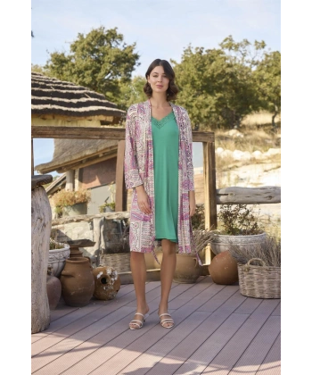 Etnik Deseni Ve Dantelli Sabahlık Takımı