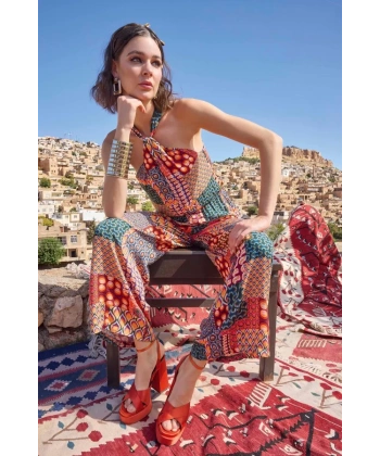 Etnik Desenli Saten Tulum