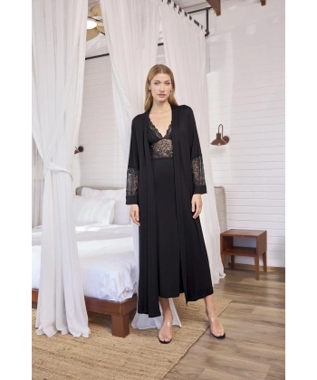 Göğüs Ve Sırt Dekolteli Dantelli Sabahlık Takımı