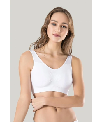 Kadın Beyaz Kalın Askılı Çıkarılabilir Pedli Örme Seamless Dikişsiz Basic Büstiyer