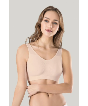 Kadın Gri Kalın Askılı Çıkarılabilir Pedli Örme Seamless Dikişsiz Basic Büstiyer