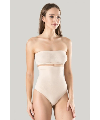 Kadın Ten Dikişsiz Eksta Yüksek Bel Silikon Mideli String 1 Beden Inceltici Külot Korse