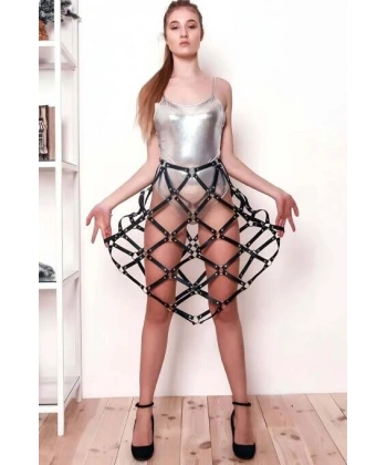 Kare Detaylı Seksi Deri Etek - Brf982