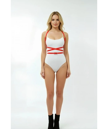 Kırmızı Kadın Kemer Çapraz Bantlı Vücut Aksesuarı - Brf172