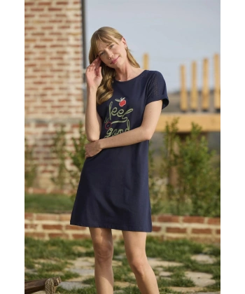 Meyve Ve Yaprak Baskılı Dantelli feel Good Gecelik
