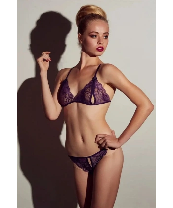 Mor Dantelli Sütyen Ve Gstring Takımı Brf2087