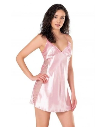 Pembe Kısa Saten Gecelik 8105