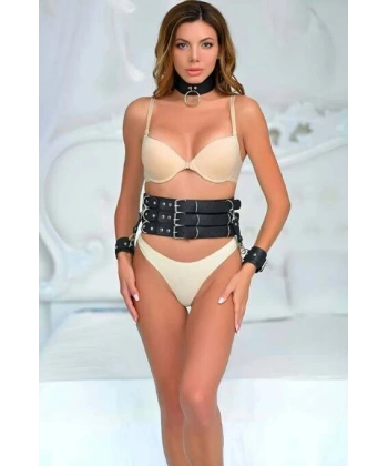 Sık Deri Korse Kelepçe Ve Tasma Takım Harness - Brf1025