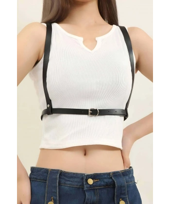 Sırtı Halka Detaylı Şık Deri Harness - Brf800