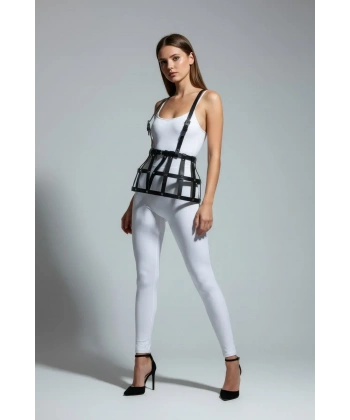 Siyah Etek Deri Bantlı Yapısal Kafes - Brf1252