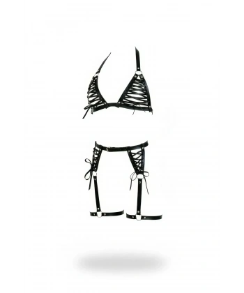 Siyah Harness Takım Çapraz Bağlamalı Suni Deri - Brf1389