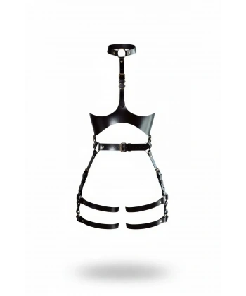 Siyah Harness Takım Deri Gerdanlık Detaylı Tokalı - Brf1386