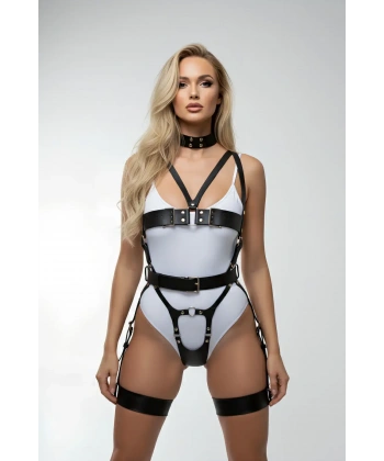 Siyah Harness Takım Deri Tam Vücut Boyunluklu - Brf1378