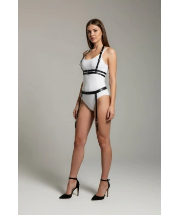 Siyah Harness Takım Suni Deri Tokalı Vücut Aksesuarı - Brf232