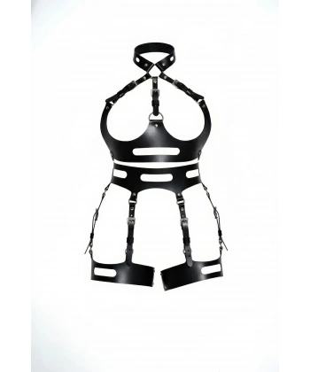 Siyah Jartiyer Harness Deri Vücut Korse Tokalı - Brf1302