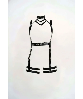 Siyah Jartiyer Harness Deri Vücut Tokalı Aksesuar - Brf1301