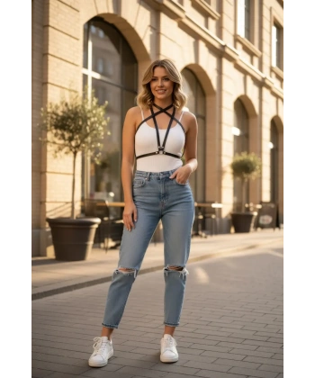 Siyah Kadın Kemer Çapraz Vücut Aksesuarı - Brf15