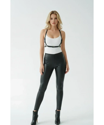 Siyah Kadın Kemer Deri Vücut Tokalı Aksesuar - Brf155