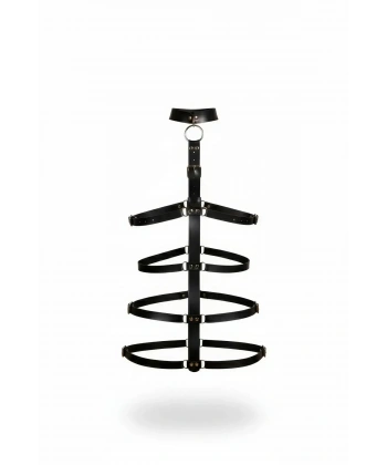 Siyah Kırbaç - Kelepçe Deri Vücut Kafesi Bağlama - Brf1061