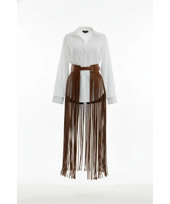 Taba Etek Uzun Püsküllü Suni Deri Etek - Brf1003