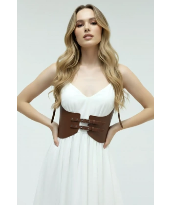 Taba Renk Kalın Kadın Kemeri, Deri Kemer Harness - Brf605