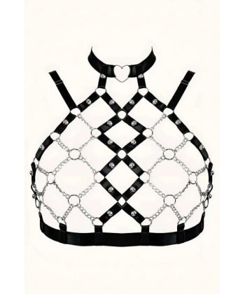 Zincirli Seksi Lastik Göğüs Harness - Brf926