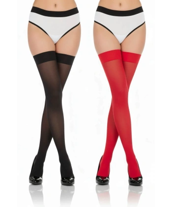 2li Renkli Dantelsiz 20 Denye Dizüstü Jartiyer Çorabı