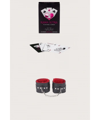 Beruflic Sexy Görselli Oyun Kartı Kama Sutra Siyah Kırmızı Kelepçe Set