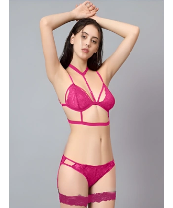 Dantelli Bant Detaylı Sütyen Ve Jartiyerli Külot Takımı