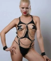 Ağı Açık Fantazi Deri İç Giyim, Kelepçeli Deri Erotik Giyim - Brf1131
