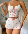 Beyaz Fiyonk Desenli Kalpli Askılı Şortlu Pijama Takım
