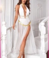 Beyaz Pul Aksesuarlı Tül Etekli Kadın Seksi Gecelik
