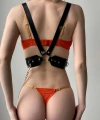 Deri Fantezi Aksesuar, Zincirli Deri Harness - Brf1018