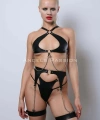 Deri Fantezi İç Giyim Takım, Şık Deri Harness Set, Club Wear - Apft1330
