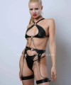 Deri Fantezi İç Giyim Takım, Şık Deri Harness Set, Club Wear - Apft1330