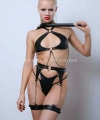 Deri Jartiyer Harness Takım, Deri Sütyen Takım, Kırbaçlı Deri Fantezi Giyim - Brf1363