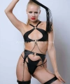 Deri Jartiyer Harness Takım, Deri Sütyen Takım, Kırbaçlı Deri Fantezi Giyim - Brf1363