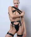 Deri Jartiyer Harness Takım, Deri Sütyen Takım, Kırbaçlı Deri Fantezi Giyim - Brf1363