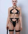 Deri Jartiyer Harness Takım, Deri Sütyen Takım, Kırbaçlı Deri Fantezi Giyim - Brf1363