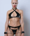 Fantazi Deri İç Giyim, Deri Kelepçe Ve Bel Harness Takım - Brf885