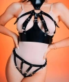 Fantazi Göğüs Dekolteli Arkası Açık Külot Takım Deri Harness - Brf1273